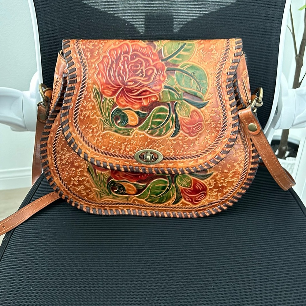 Patricia Nash Vintage Genuine Leather Floral crossbody purse
